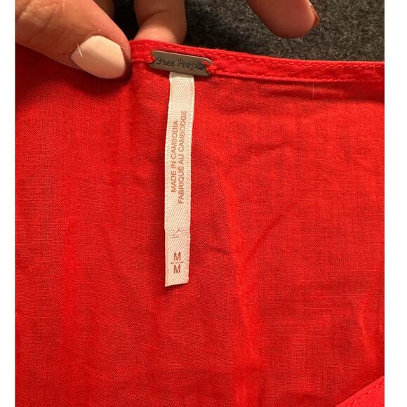 Free People Highland V-Neck Linen Blend Short Sleeve Fit Tunic, Red, Size M - Picture 3 of 7